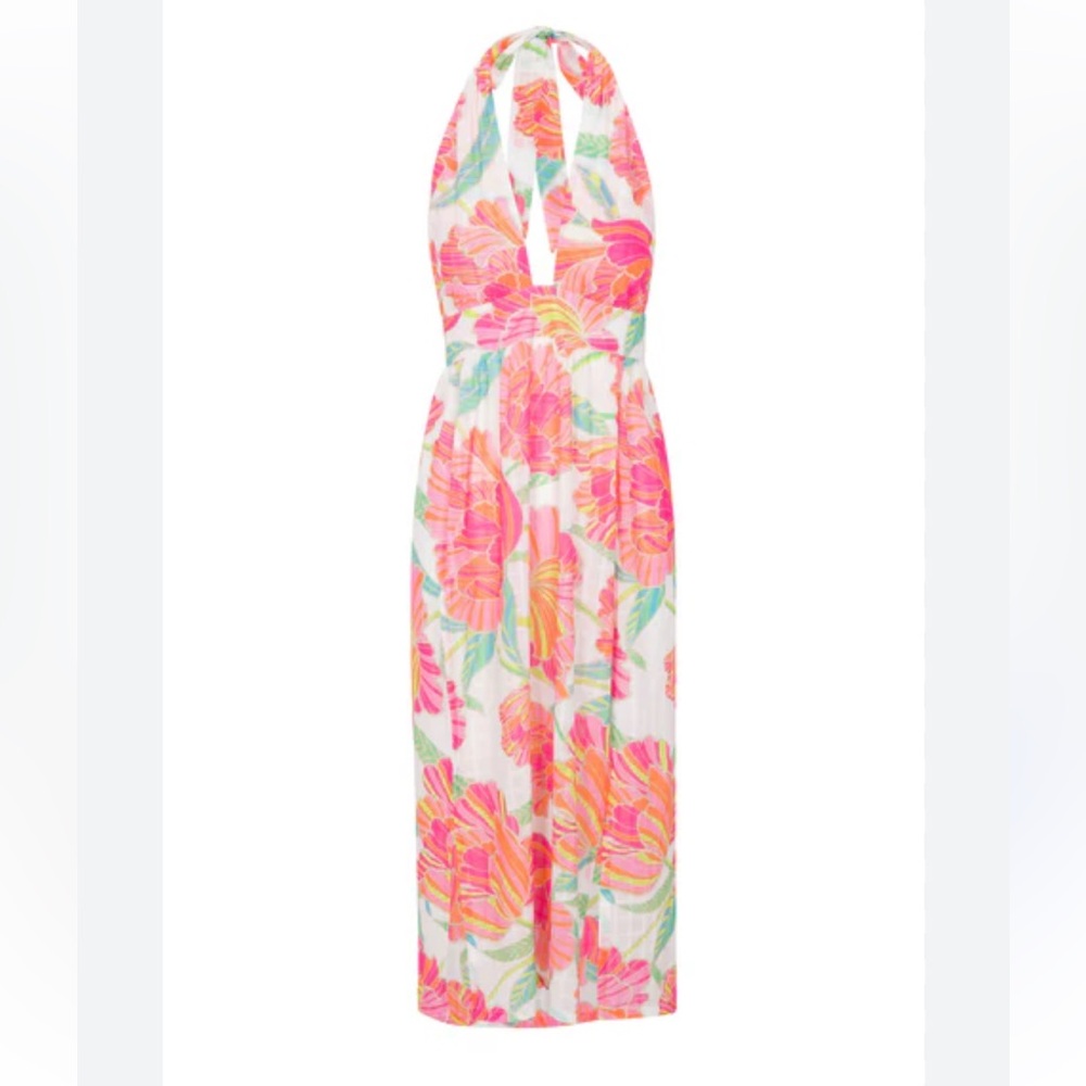 Trina Turk Poppy Floral Print High Neck Midi Dress Swim Cover Up Size Large NWT - Picture 5 of 14